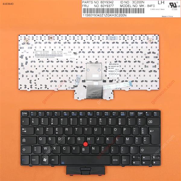 ThinkPad X100E X120E BLACK FRAME BLACK(With Point stick) FR N/A Laptop Keyboard (OEM-B)