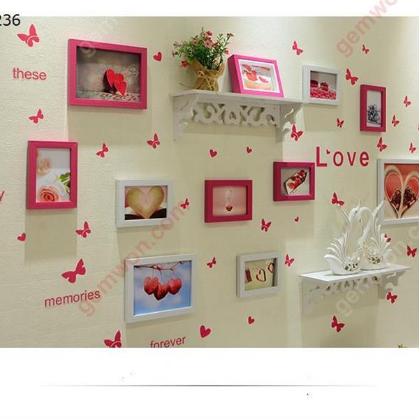White -Rose Small Fresh Core Decorations Photo Wall Photo Frame Combination Living Room Bedroom Wall Photo Wall,10PCS Photo Frame + Butterfly Wall Stickers + Rack(Not Included The Ornaments On The Rack) Home Decoration N/A