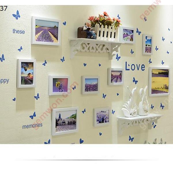 White Lavender Core Decorations Photo Wall Photo Frame Combination Living Room Bedroom Wall Photo Wall,10PCS Photo Frame + Butterfly Wall Stickers + Rack(Not Included The Ornaments On The Rack) Home Decoration N/A
