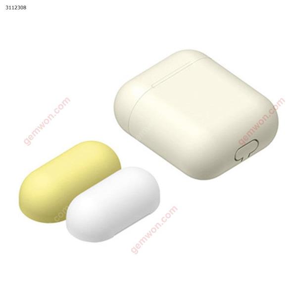 Airpods protective cover one plus two plus packaging for Apple Bluetooth Airpods headset set，Beige with beige + white + yellow Case Airpods case
