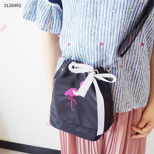 Nylon Mini Mobile Phone Bag Ribbon Flamingo Shoulder Diagonal Bag Female Pouch(Black) Outdoor backpack n/a