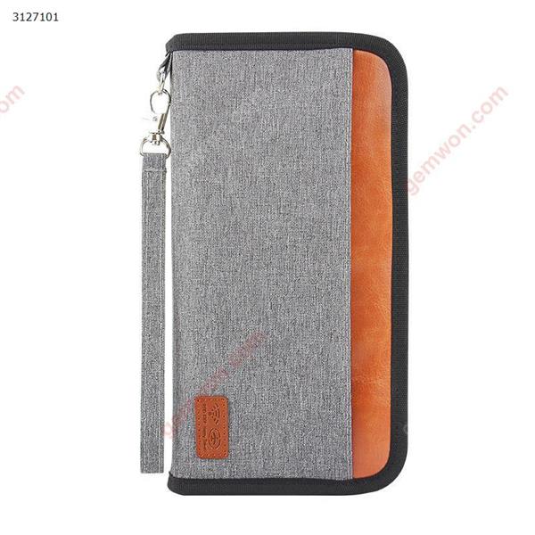Anti-theft brush passport bag long zipper passport holder multi-function business document package（Gray） Outdoor backpack n/a
