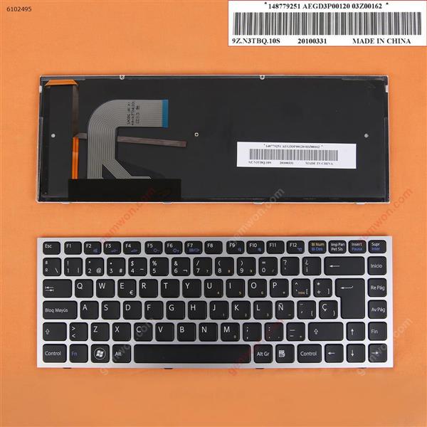 SONY VPC-S Series SILVER FRAME BLACK Backlit SP AEGD3I00110 NSK-SA0BQ 0E 9Z.N3TBQ.00E 20101105 Laptop Keyboard (OEM-B)