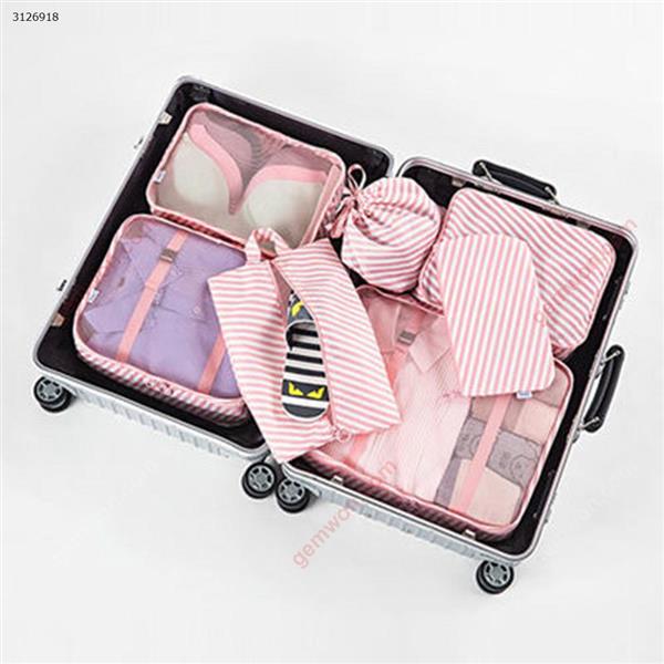 Travel storage bag luggage storage bag storage bag set multi-function travel six-piece(Pink Stripe) Outdoor backpack n/a