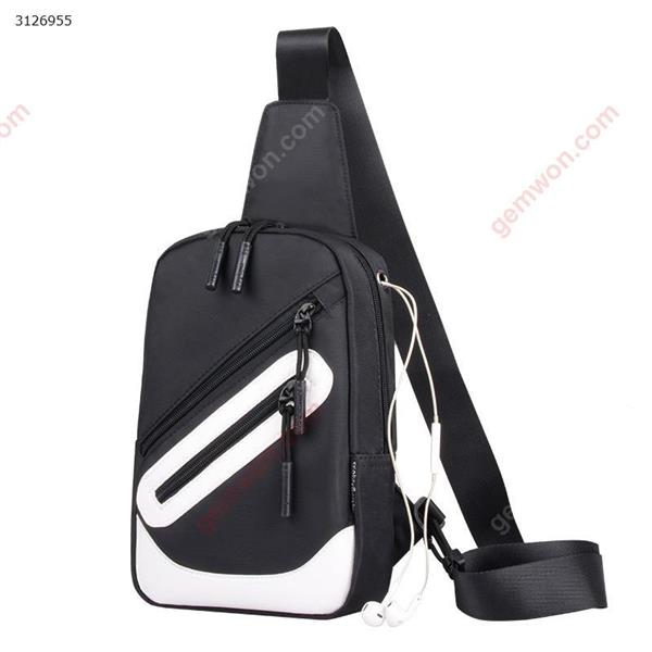 Men's shoulder bag diagonal cross-body sports Oxford cloth chest bag Student Messenger bag(No USB black and white) Outdoor backpack n/a