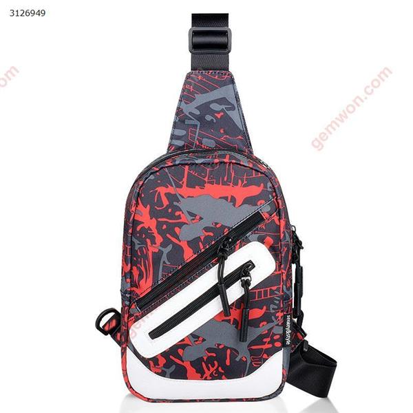 Men's shoulder bag diagonal cross-body sports Oxford cloth chest bag Student Messenger bag(No USB gray red graffiti) Outdoor backpack n/a