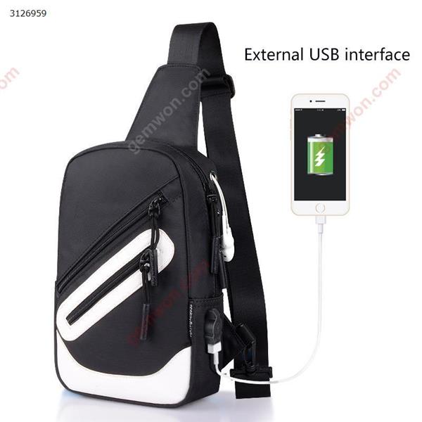 Men's shoulder bag diagonal cross-body sports Oxford cloth chest bag Student Messenger bag(USB black and white) Outdoor backpack n/a