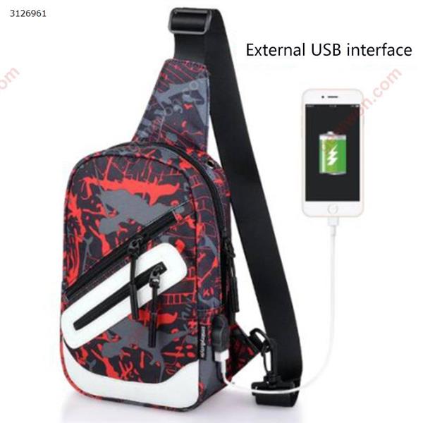 Men's shoulder bag diagonal cross-body sports Oxford cloth chest bag Student Messenger bag(USB red gray graffiti) Outdoor backpack n/a
