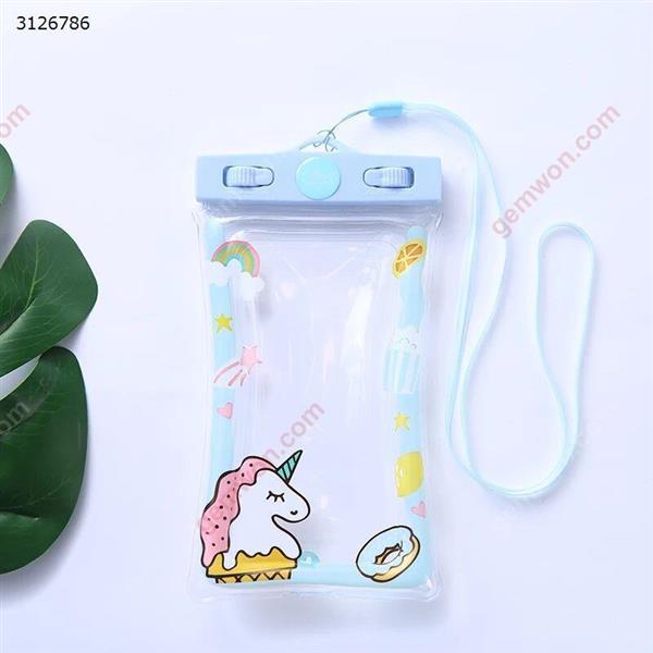 Mobile phone bag cartoon mobile phone waterproof bag touch screen inflatable phone waterproof bag (Green Horn unicorn) Outdoor backpack N/A