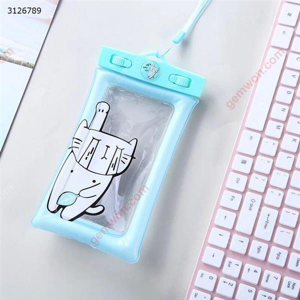 Mobile phone bag cartoon mobile phone waterproof bag touch screen inflatable phone waterproof bag (Blue bottom White cat) Outdoor backpack n/a