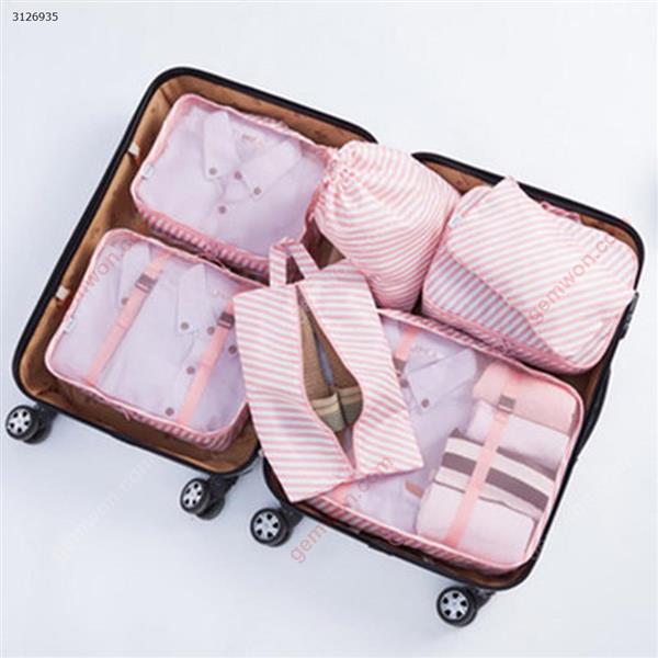 Travel Organizer Bag Waterproof Travel Business Travel Bag Bag Home Clothing Storage 7 Piece Set(Pink stripe) Outdoor backpack n/a