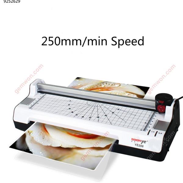 A4 Office Home Document Photo Laminator Hot and Cold Fast Laminating Machine Tape Cutter,250mm/min Speed,Glue Thickness 0.5 mm,Glue width:230 mm,Not Includes Laminating Pouches(EU,265W) Office Products YE288