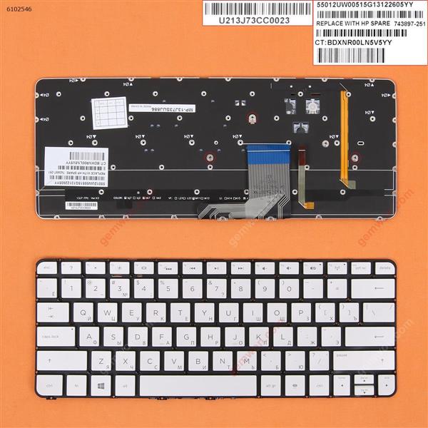 HP Spectre 13-3000 13-3040eg 13-3011ea SILVER （Backlit ） RU N/A Laptop Keyboard (OEM-B)