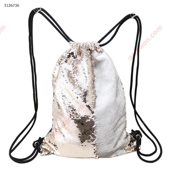 Shifting color sequins Sports bag Drawstring harness pocket Outdoor backpack (Champagne + White) Outdoor backpack n/a