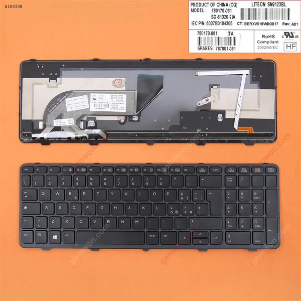 HP ProBook 450 G0 450 G1 455 G1 BLACK FRAME BLACK (Backlit,WIN8) IT N/A Laptop Keyboard (OEM-B)