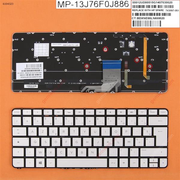 HP Spectre 13-3000 13-3040eg 13-3011ea SILVER （Backlit ） FR N/A Laptop Keyboard (OEM-B)