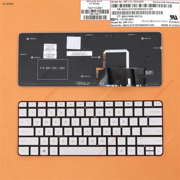 HP Spectre 13-h200 13-h205eg 13t-h200 SILVER (Without FRAME,Backlit)WIN8 US MP-11L3USJ442              MP-11L1 Laptop Keyboard (OEM-A)