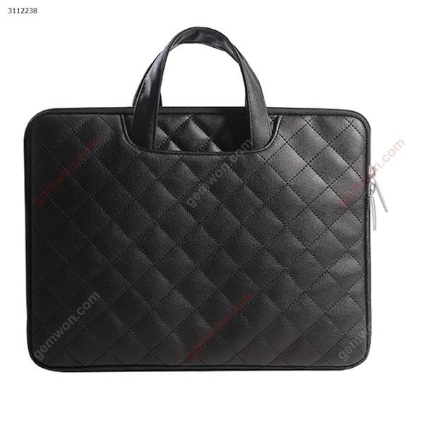 13inches PU soft leather notebook rhombic notebook laptop bag，black Storage bag 13 INCHES PU SOFT LEATHER COMPUTER BAG