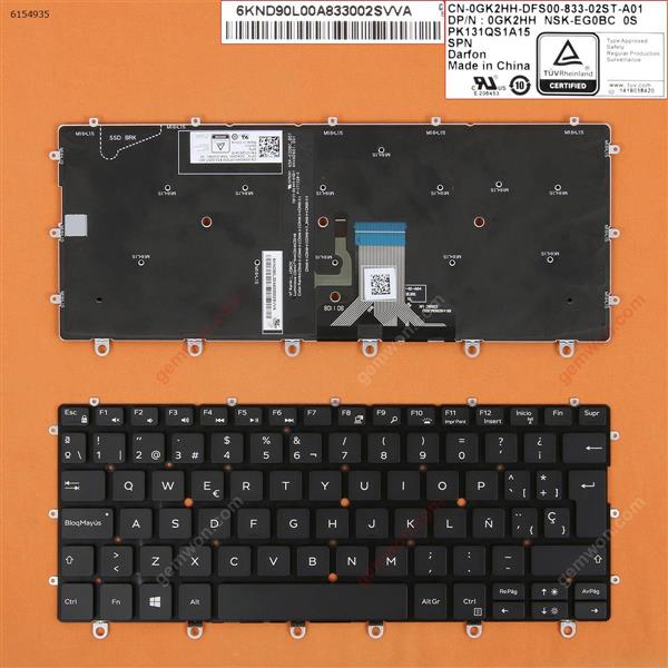 Dell XPS 13 9365  BLACK (Backlit, Win8) SP N/A Laptop Keyboard (OEM-B)