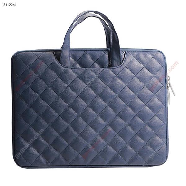 14 inches PU soft leather notebook rhombic notebook laptop bag，Navy blue Storage bag 14 INCHES PU SOFT LEATHER COMPUTER BAG