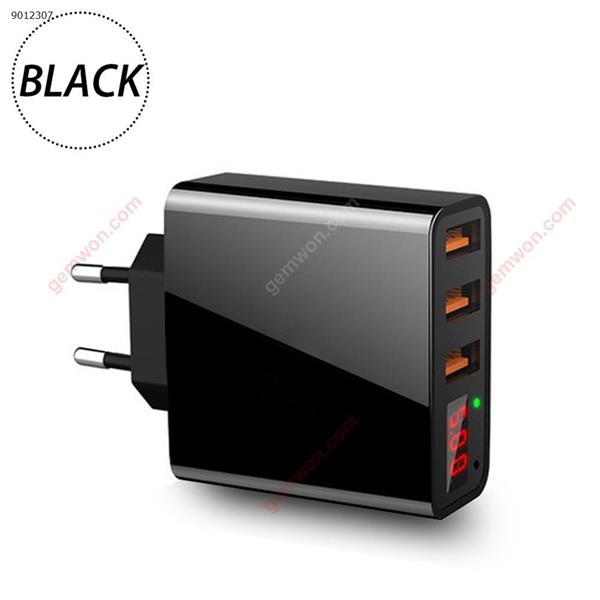 3.4A USB Wall Charger 3 Port LED Display Voltage Current US Plug Mobile Phone USB Travel Charger Charging(BLACK) Charger & Data Cable N/A