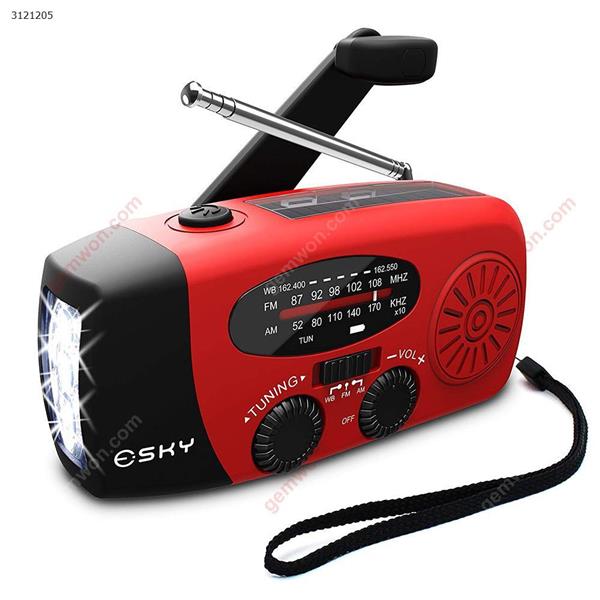 [Upgraded Version] Portable Emergency Weather Radio Hand Crank Self Powered AM/FM/NOAA Solar Radios with 3 LED Flashlight 1000mAh Power Bank Phone Charger (Red) Other N/A