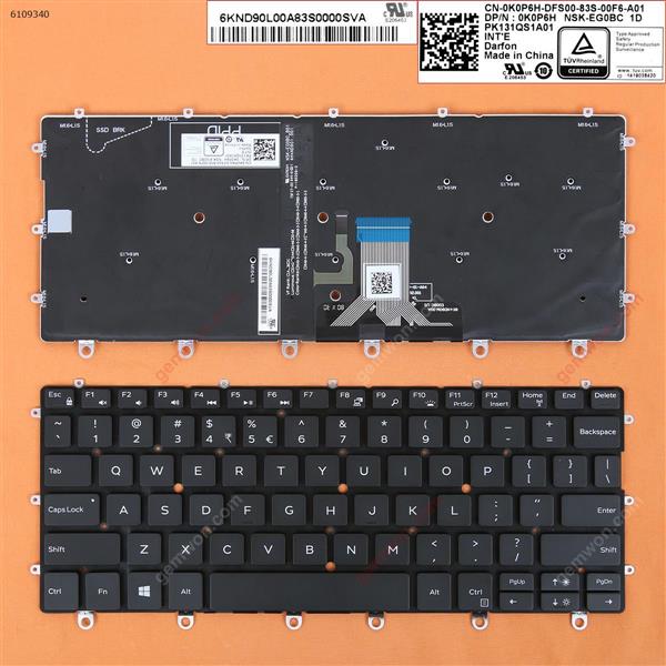 Dell XPS 13 9365  BLACK (Backlit, Win8) US 0K0P6H Laptop Keyboard (OEM-B)