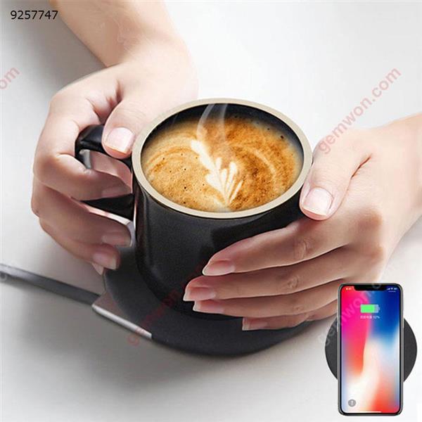 Wireless charging mug 55 degree intelligent constant temperature creative coffee cup- black Charger & Data Cable VH-27