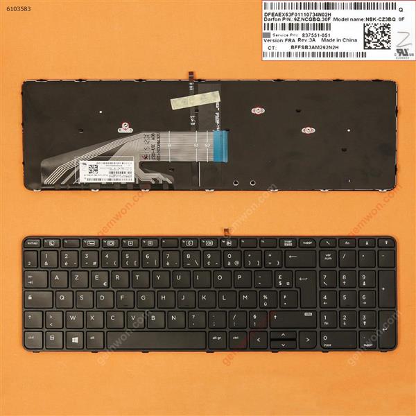 HP ProBook 450 G3 455 G3 470 G3 BLACK FRAME BLACK(Backlit For Win8) FR N/A Laptop Keyboard (OEM-B)