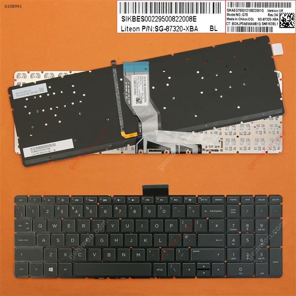 HP Pavilion 15-cd072nr 15-cd074cl 15-cd075nr 15-cd076cl BLACK（Backlit,Without FRAME,WIN8） UK SG-87320-XBA Laptop Keyboard (A+)
