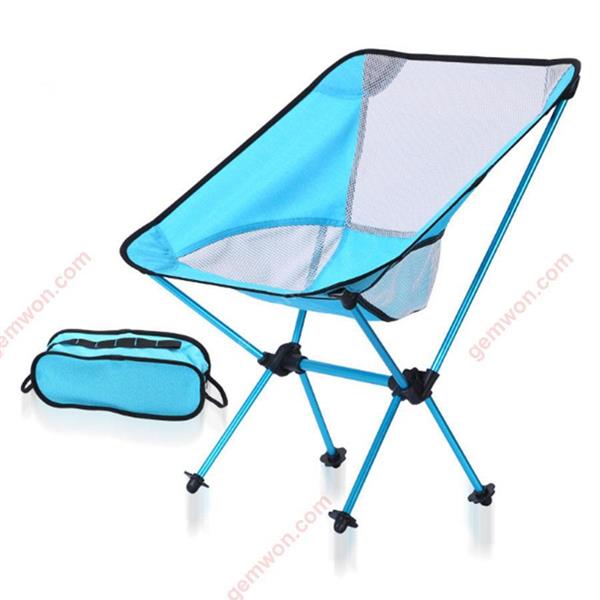 New fashion camping folding chair outdoor ultra light portable chair creative personality aviation aluminum fishing chair (Azure + White Net) Camping & Hiking WD-XN