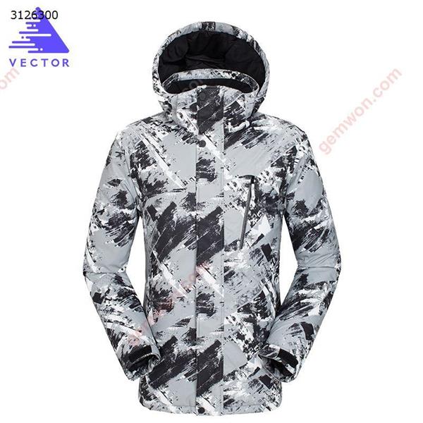 Ski suit outdoor winter couple windproof warm breathable print wear-resistant water-proof sports snow suit (texture - black - male, XXL) Outdoor Clothing WD-XN