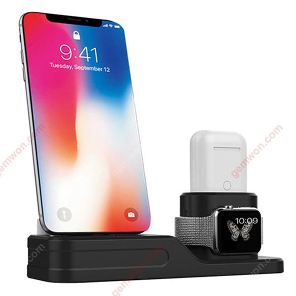 3-in-1 silicone desktop charging stand for Apple mobile phone watch headphones iwatch airpod base,black Charger & Data Cable HS-S001 Three-in-one silicone charging stand