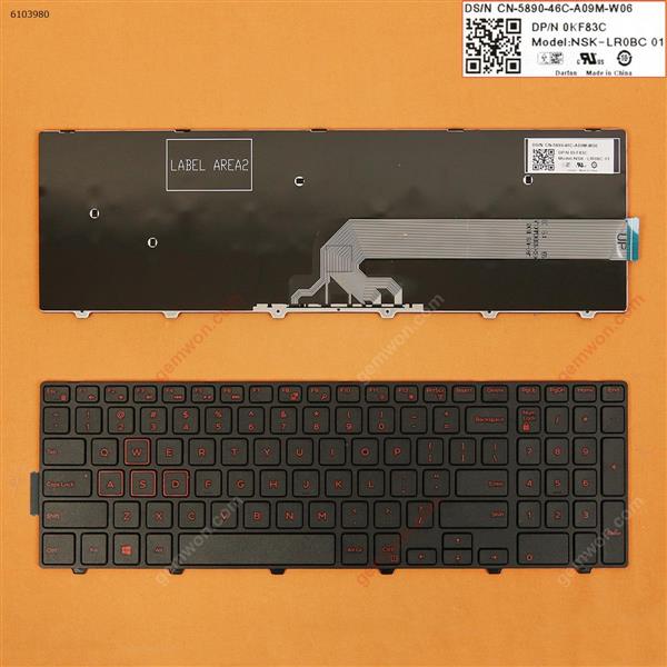 DELL Inspiron Gaming 15-7559 BLACK FRAME BLACK (Red Printing,Win8) US NSK-LROBC01 Laptop Keyboard (OEM-B)
