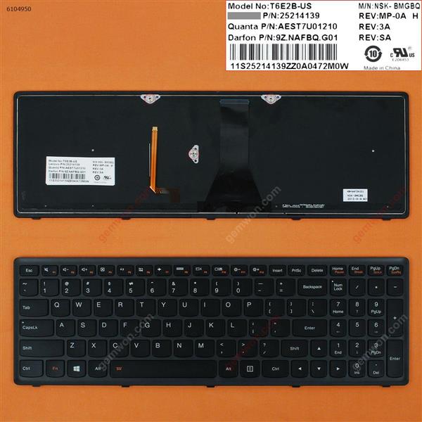 LENOVO G500S S500 flex 15 BLACK FRAME BLACK Backlit (For Win8) US N/A Laptop Keyboard (OEM-B)