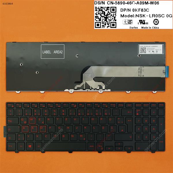DELL Inspiron Gaming 15-7559 BLACK FRAME BLACK (Red Printing,Win8) GR N/A Laptop Keyboard (OEM-B)