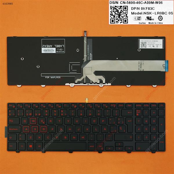 DELL Inspiron Gaming 15-7559 BLACK FRAME BLACK (Red Backlit,Red Printing,Win8) SP N/A Laptop Keyboard (OEM-B)