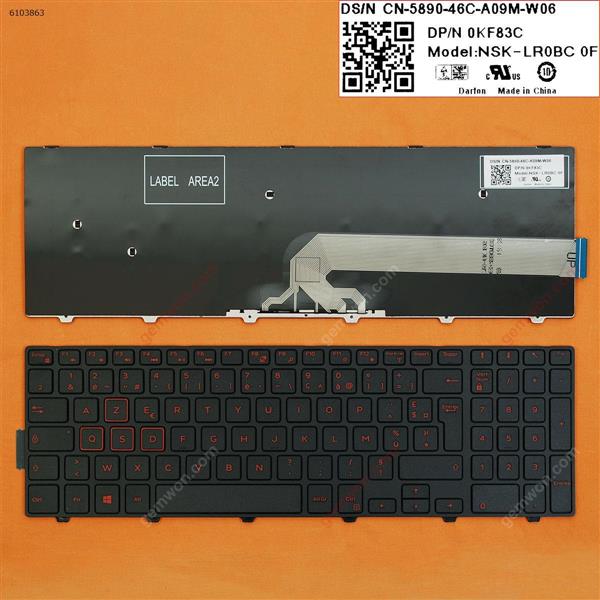 DELL Inspiron Gaming 15-7559 BLACK FRAME BLACK (Red Printing,Win8) FR NSK-LROBCOF Laptop Keyboard (OEM-B)