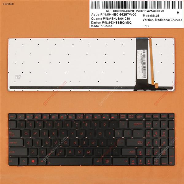 ASUS N56 N56V U500VZ N76 N76VM N76VJ BLACK(Backlit,Without FRAME,Red Printing) WIN8 US N/A Laptop Keyboard (OEM-B)