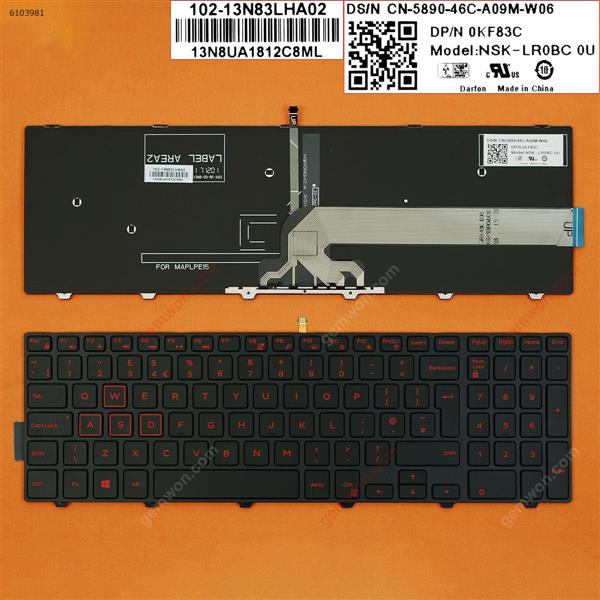 DELL Inspiron Gaming 15-7559 BLACK FRAME BLACK (Red Backlit,Red Printing,Win8) UK N/A Laptop Keyboard (OEM-B)