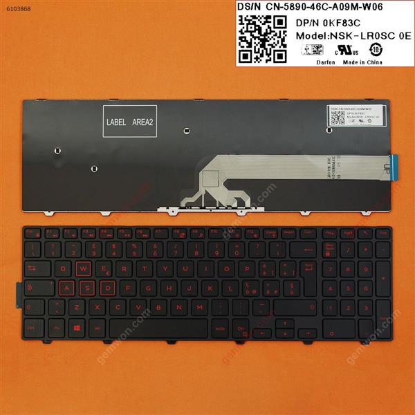 DELL Inspiron Gaming 15-7559 BLACK FRAME BLACK (Red Printing,Win8) IT N/A Laptop Keyboard (OEM-B)