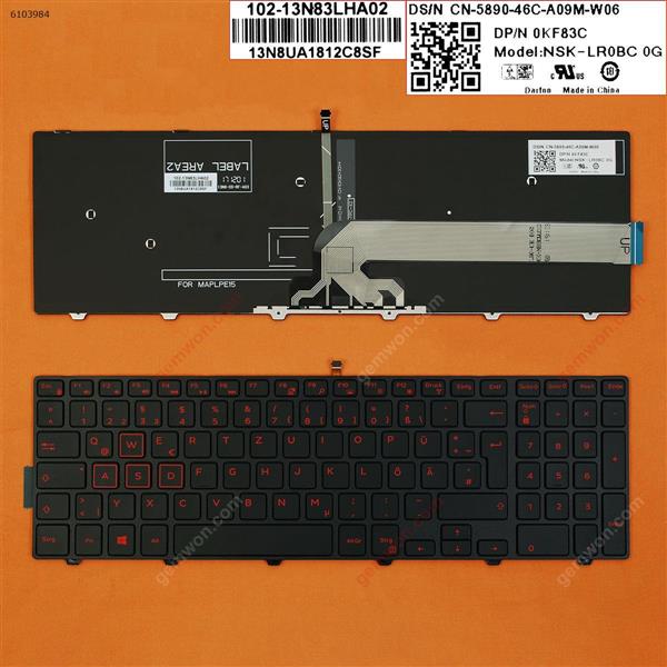 DELL Inspiron Gaming 15-7559 BLACK FRAME BLACK (Red Backlit,Red Printing,Win8) GR N/A Laptop Keyboard (OEM-B)