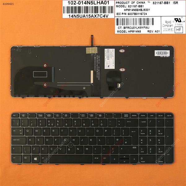 HP EliteBook 755 G3 850 G3 850 G4 ZBook 15u G3 G4 GRAY FRAME BLACK (with point,Backlit,Win8) UK N/A Laptop Keyboard (OEM-B)