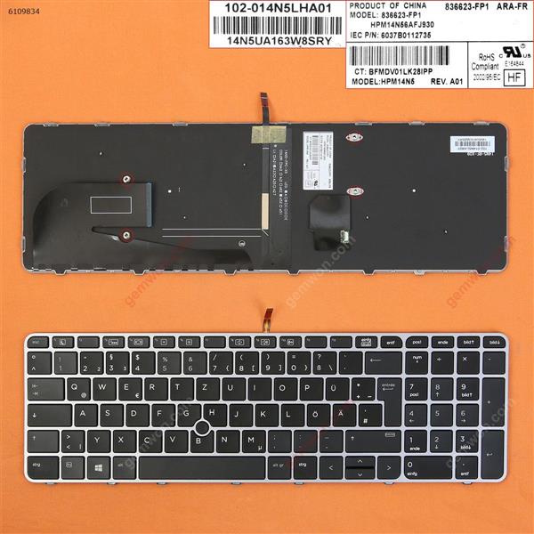 HP EliteBook 755 G3 850 G3 850 G4 ZBook 15u G3 G4 SILVER FRAME BLACK (with point,Backlit,Reprint,Win8) GR N/A Laptop Keyboard (Reprint)