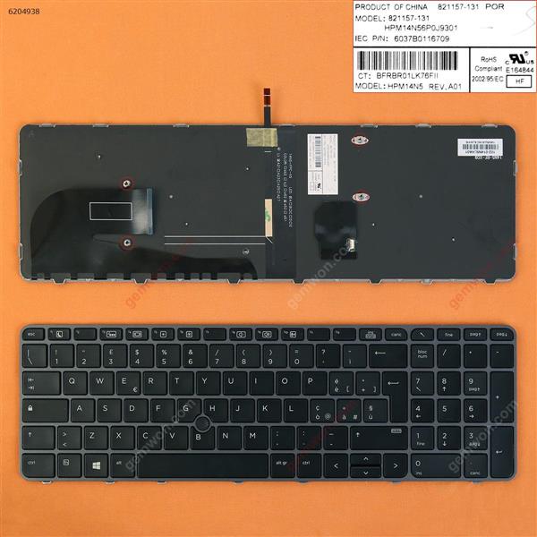 HP EliteBook 755 G3 850 G3 850 G4 ZBook 15u G3 G4 GRAY FRAME BLACK (with point,Backlit,Win8) IT 6037B0116706 Laptop Keyboard (A+)