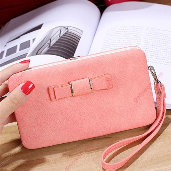 Multifunctional creative ladies wallet long bow mobile phone bag large capacity bag，pink Case BOW MOBILE WALLET