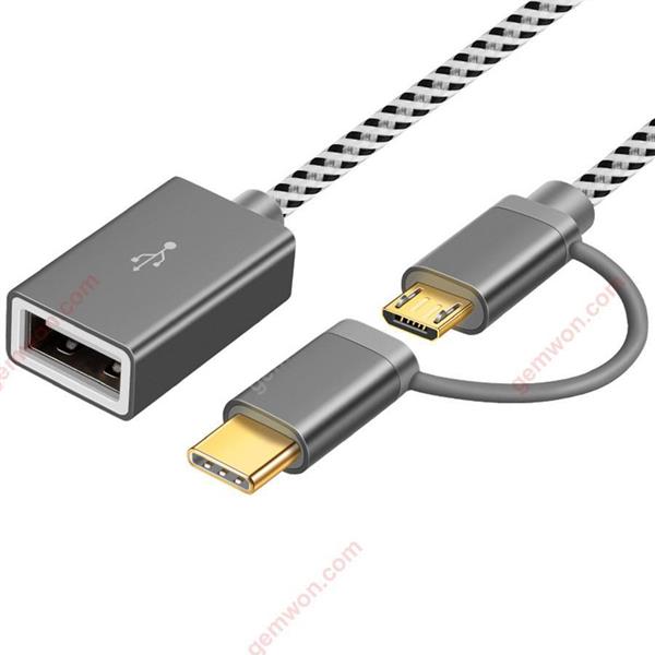 0.2M Type C + Micro USB Male OTG To USB Female Cable,Grey Audio & Video Converter N/A