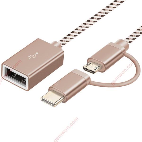 0.2M Type C + Micro USB Male OTG To USB Female Cable,Champagne Gold Audio & Video Converter N/A