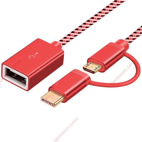 0.2M Type C + Micro USB Male OTG To USB Female Cable,Red Audio & Video Converter N/A