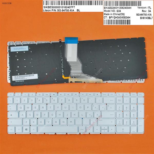 HP Pavilion 15-AB WHITE (Backlit，Without FRAME,WIN8） IT N/A Laptop Keyboard (OEM-B)
